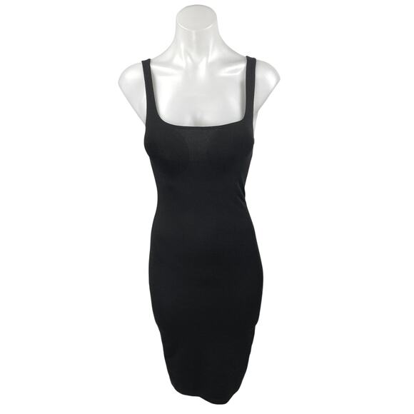 Zara Black Sleeveless Square Neck Back Slit Stretch Tank Midi Bodycon Dress Sz S - Picture 1 of 4